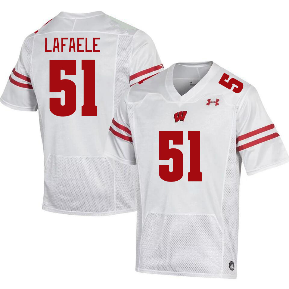 Men #51 Anelu Lafaele Wisconsin Badgers College Football Jerseys Stitched-White